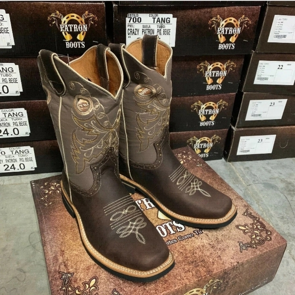 05 COWBOY BOOTS GENUINE LEATHER WESTERN SQUARE TOE BOTAS SADDLE WORK